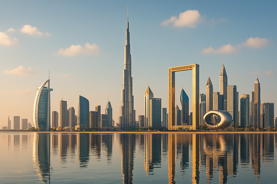 Dubai skyline with iconic landmarks and modern architecture